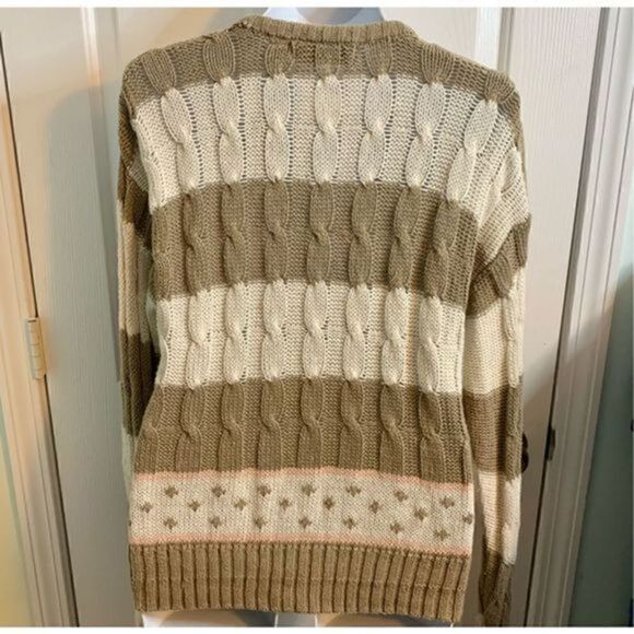 Vintage 90s V-neck Cable Knit Oversized Sweater Saxton. Size Small - Picture 4 of 7